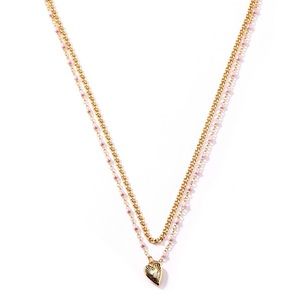 AVA NADRI Pink Bead Heart Layered Neck 16" & 17"